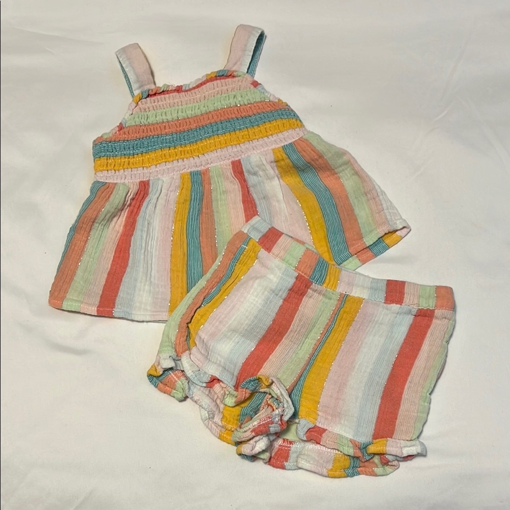 Cat & Jack Colorful Striped 2-Pc Matching Set Girls Size 12 Months